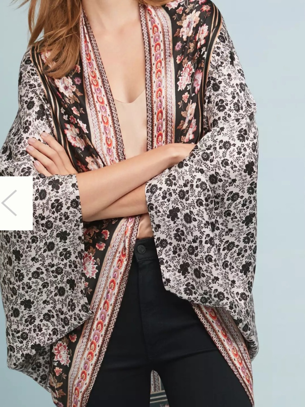 Anthropologie Kachel Silk Mirrored Floral Patterned Kimono Jacket OS Boho